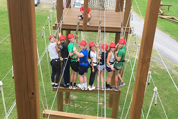 Engineering Leadership Development students complete obstacle course