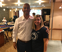 Scarlett Miller and Nittany Lions Coach James Franklin prepare for breakfast on game day