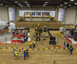 A panoramic view of the competition floor of NASA’s 3D-Printed Mars Habitat Challenge held in Peoria, Illinois, 