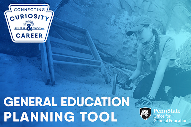 Graphic showing woman digging in sand with text that reads General Education Planning Tool